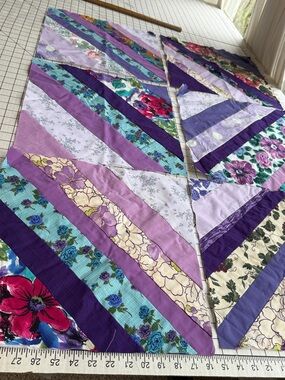 6 Large Quilt Blocks 15” Quilt Purple Floral Patchwork Handmade Unfinished